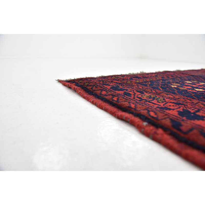 Tapis de zone en laine rouge/bleu 3 pi 5 po x 5 pi one-of-kind-noué la main Auxvasse