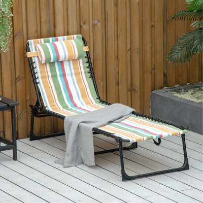 Chaise longue de patio - chaise pliante, 4 sièges réglables et respirants en maille et à l'élastique, coussin, chaise longue d'extérieur jaune, inclinable,