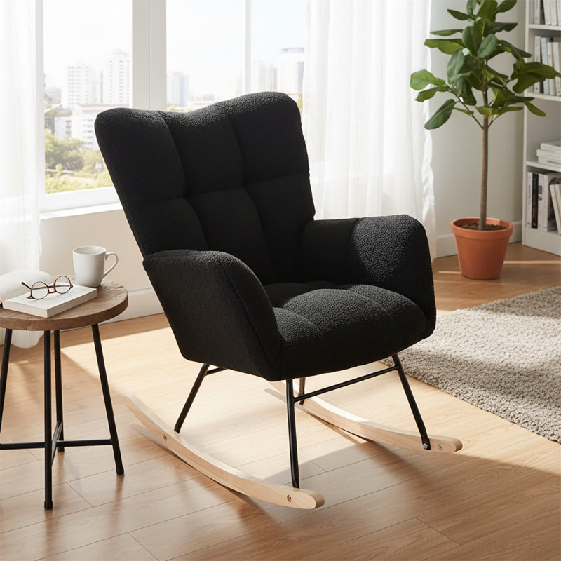 Chaise berçante rembourrée Modern Minimalist, Noir