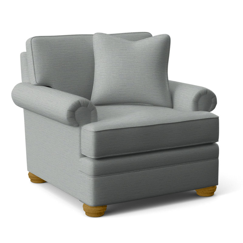 Fauteuil Kensington, Finition miel, Rayures bleues / beiges 0209-61