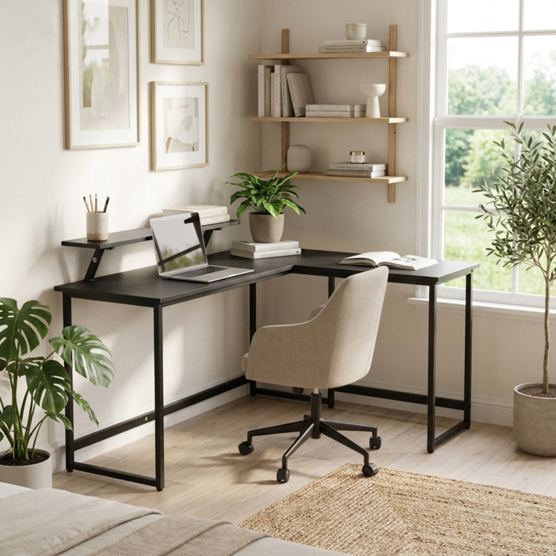 L-Shaped Metal Base Computer Desk