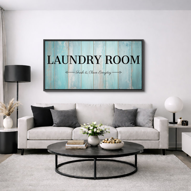 "Laundry Room", "Fresh & Clean Everyday Extra Large", impression sur toile encadrée, Noir, H 30 po x l 60 po x P 1,5 po