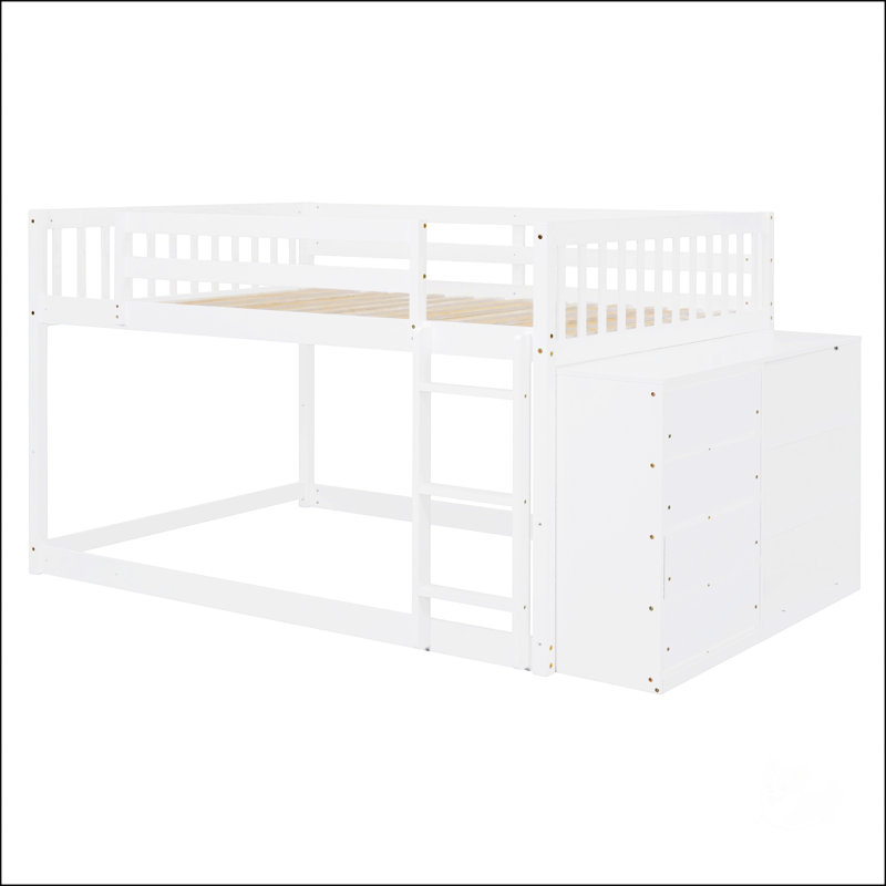 Lit superposé avec 4 tiroirs et 3 tablettes, Full Over Full, Blanc