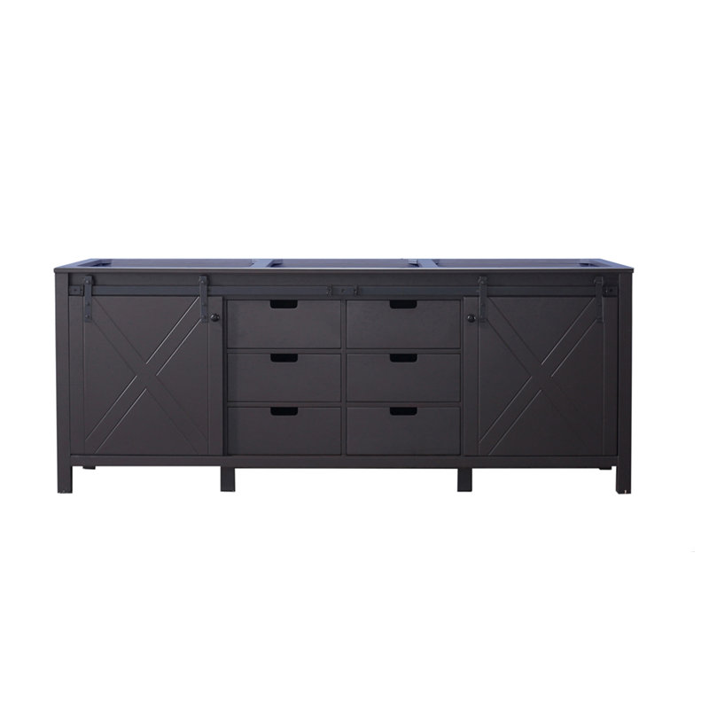 Marsyas 84" Brown Freestanding Vanity Cabinet with Barn Doors