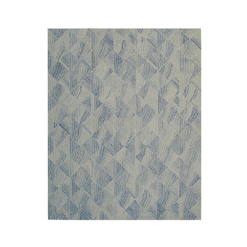 Tapis bleu en laine touffeté à la main, Rectangulaire 8 pi x 10 pi