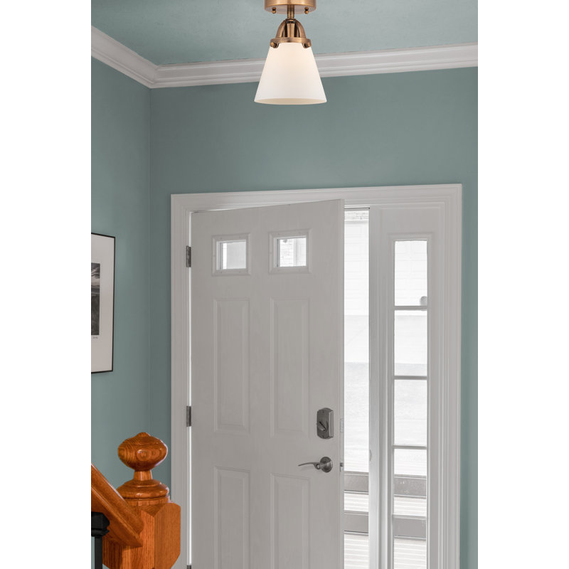 Glass Semi Flush Mount, Antique Copper, Matte White, 9.25" H x 6.25" W x 6.25" D