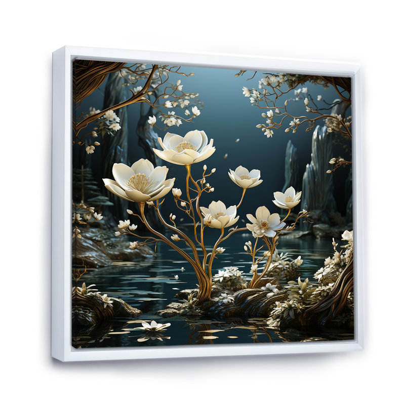 Rivière dorée dorée, H 30 po x l 30 po x P 1 po, Cadre flottant blanc