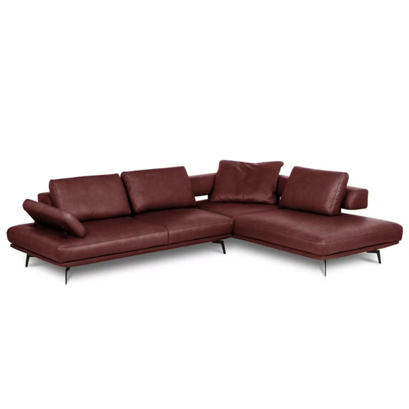 Trumansburg Leather Corner Sofa , Red, Right Hand Facing