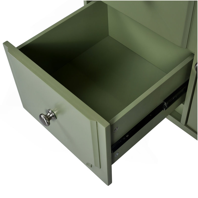 Ensemble de meuble-lavabo de style rétro avec lavabo en céramique 30 po, meuble-lavabo simple autoportant avec 2 tiroirs, armoire de rangement à cadre en bois, vert