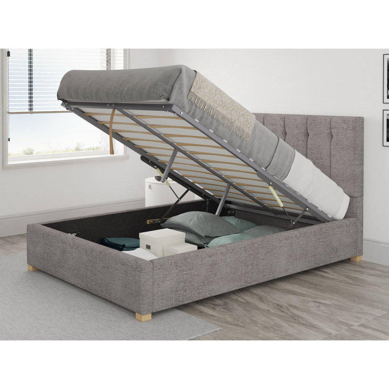 Cecere Upholstered Ottoman Storage Bed, Super King (6'), Silver