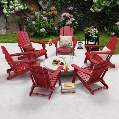 Chaise Adirondack pliante Hdpe pour l'extérieur avec porte-gobelet (ensemble de 6)