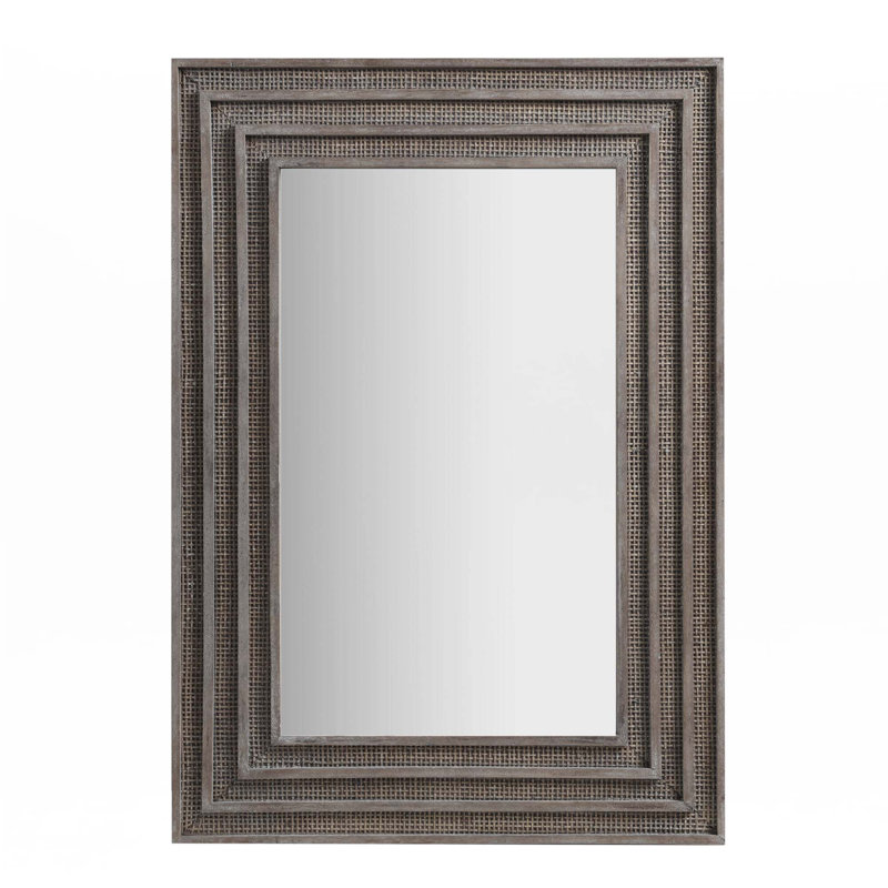 1 miroir rectangulaire en bois et rotin gris PCS