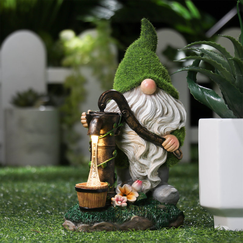 Jusleen 11.4'' Large Cute Flocked Garden Statue With Solar LED Lights