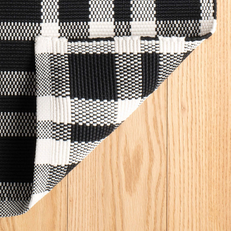 Tattersall Black Handwoven Indoor/Outdoor Rug, Rectangle 3' x 5'