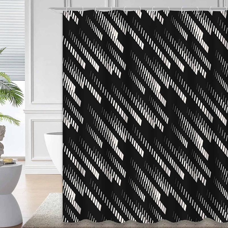 Rideau de douche abstrait géométrique diagonal blanc avec 12 crochets, L 72 po x l 78 po