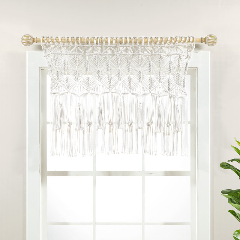 Boho Macrame Cotton Tailored Kitchen Curtain, White
