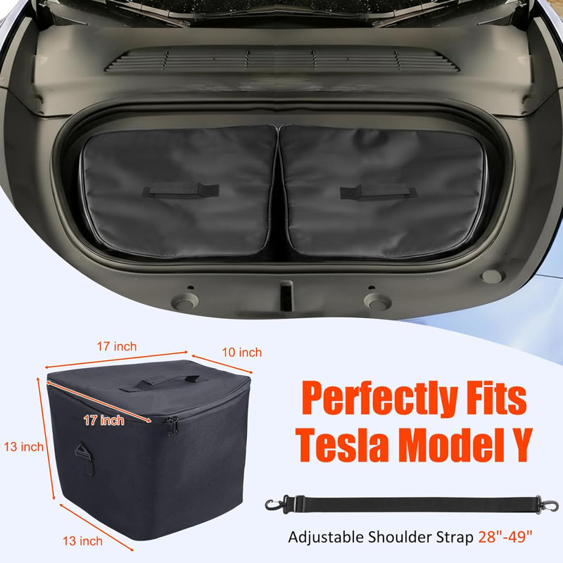 Ensemble de 2 glacières de camping Tesla Model Y, ensemble de 2 glacières de camping isolées et résistantes aux fuites, sacs de rangement de coffre avant portable avec couvercle et sangle pour les accessoires Tesla Model Y,