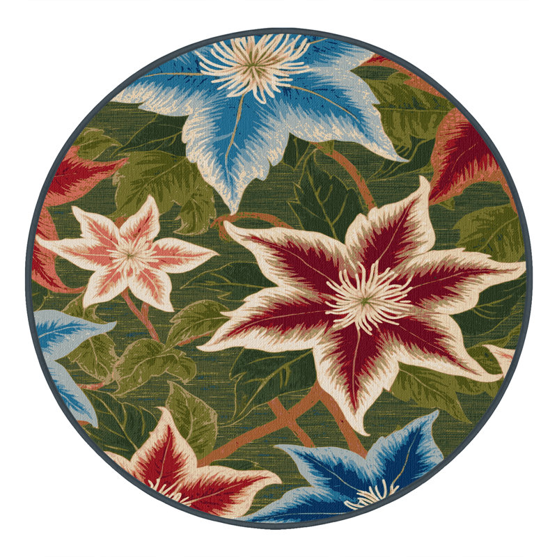 Tapis botanique brun lavable à la machine, Rond 5 pi