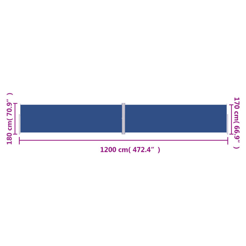 Dakota Fields 180cm W Fabric Cover Retractable Side Awning, Blue