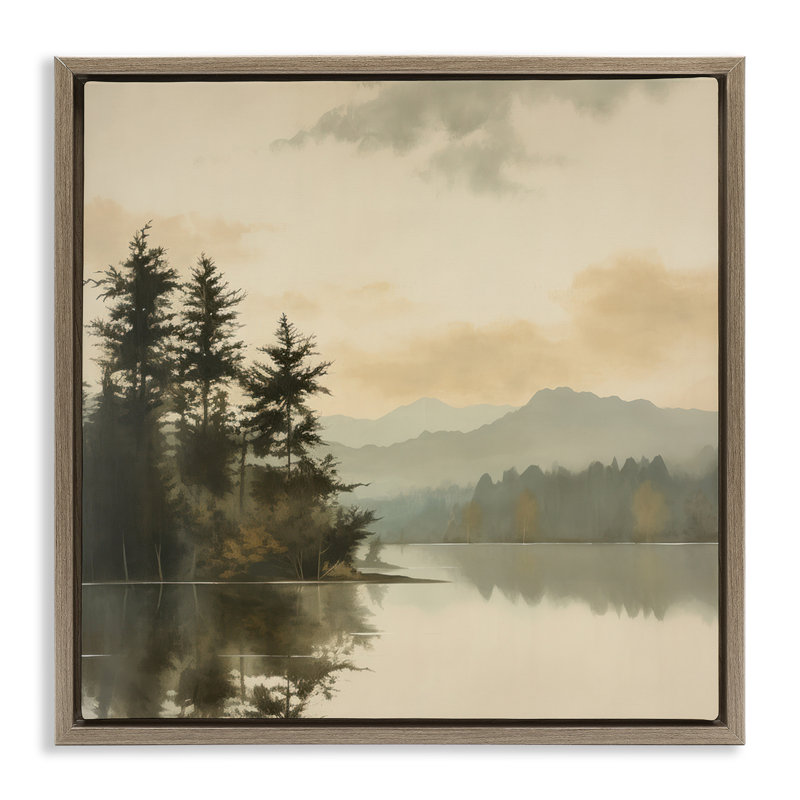 Paysage de montagne beige, Cadre flottant orme Montalcino, H 25 po x l 25 po