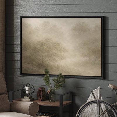 Framed Canvas Wall Art - Light Mist Woodland Scene with Gentle Tree Silhouettes - 16"x24", 24"x36"