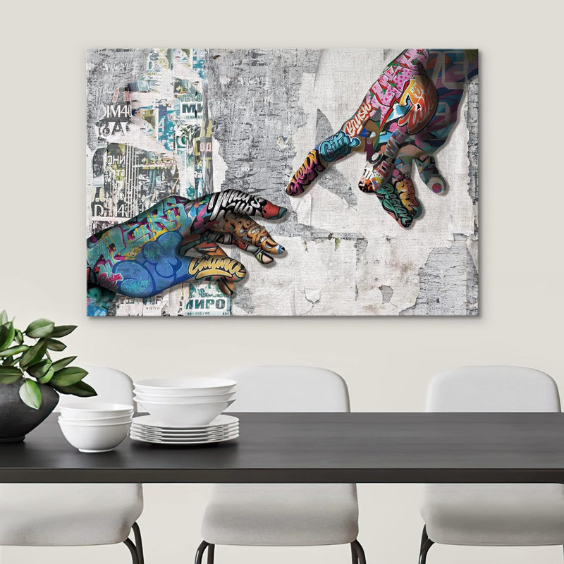«Colorful Collage Hands Of God» par Michelanglo Graffiti & Street Art Pop Art, urbain moderne multicolore sur toile