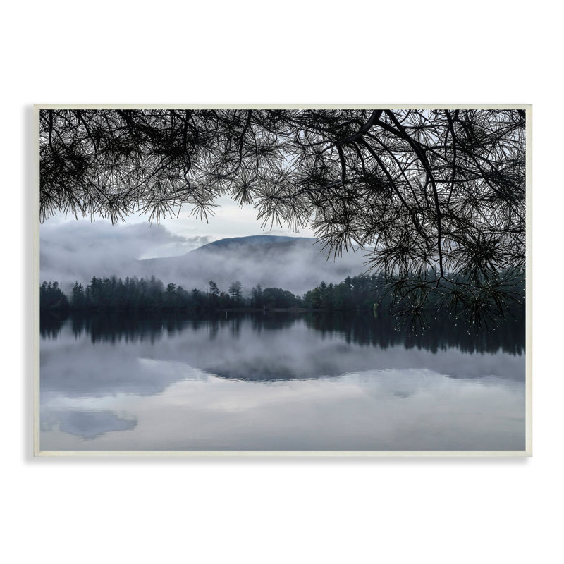 Arbres entourant le lac Hazy Mountainous Landscape par Kelly Sinclair - photographie, H 10 po x l 15 po x P 0,5 po