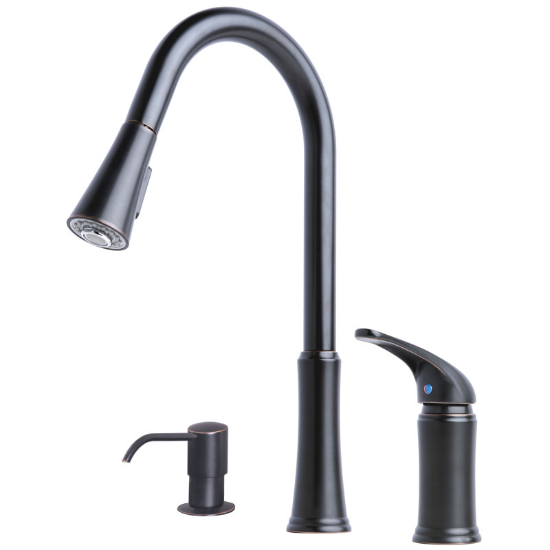Laguna Brass Pull Down Kitchen Faucet with Soap Dispenser, Oil rubbed bronze