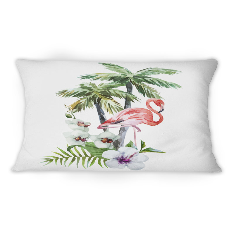 Coussin Flamant rose avec palmiers et fleurs I - 1