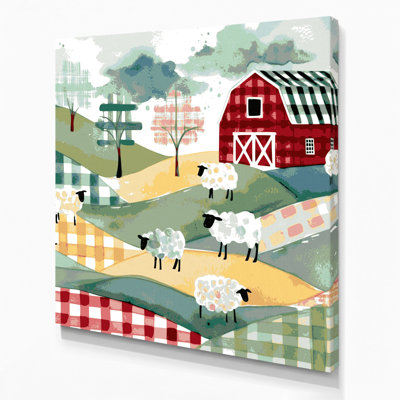 Farm Gingham Checks Beige Canvas Wall Art