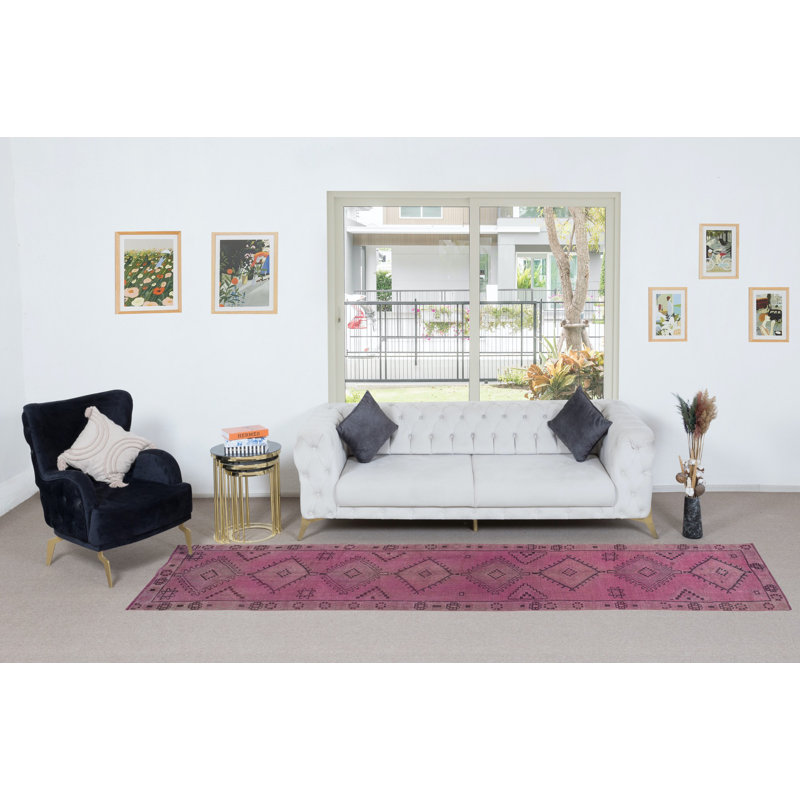 Tapis de couloir rose 2,8 x 12,5 pi fabriqué à la main pour couloir