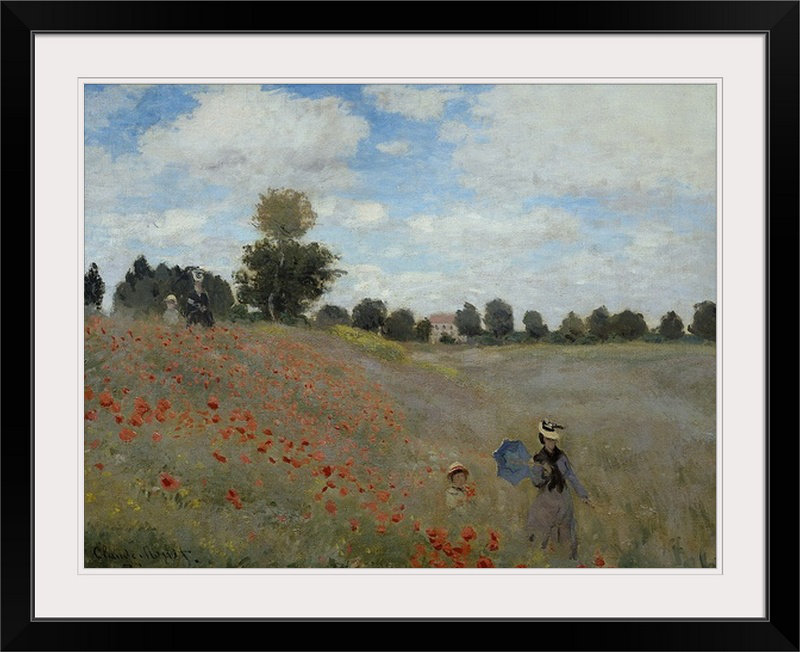 «Poppy Field, 1873» par Claude Monet - reproduction d'art, H 27 po x l 36 po x P 1,5 po, Toile