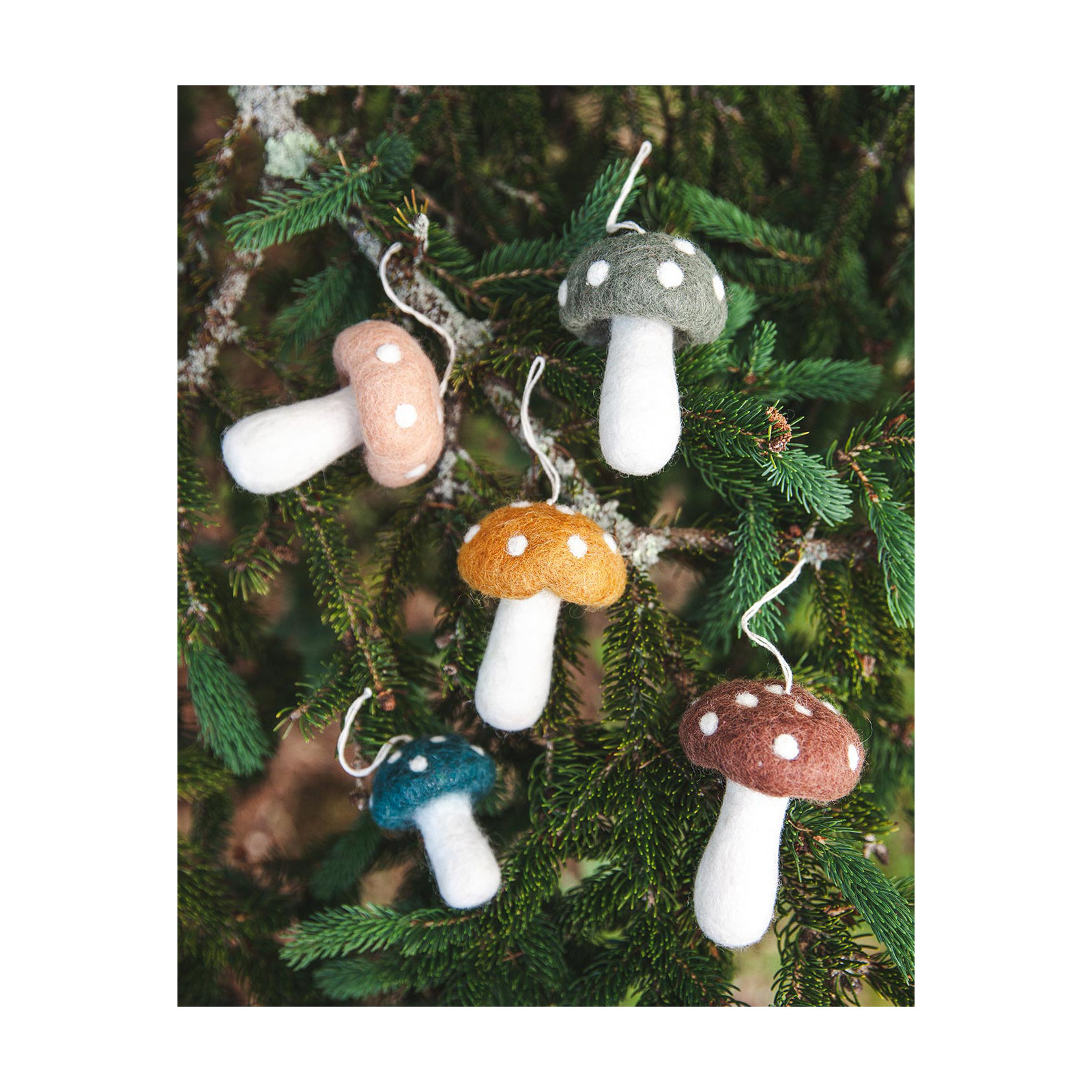 Felted Mushroom Ornament, 3.5" H x 2.5" W x 2.5" D, Blush