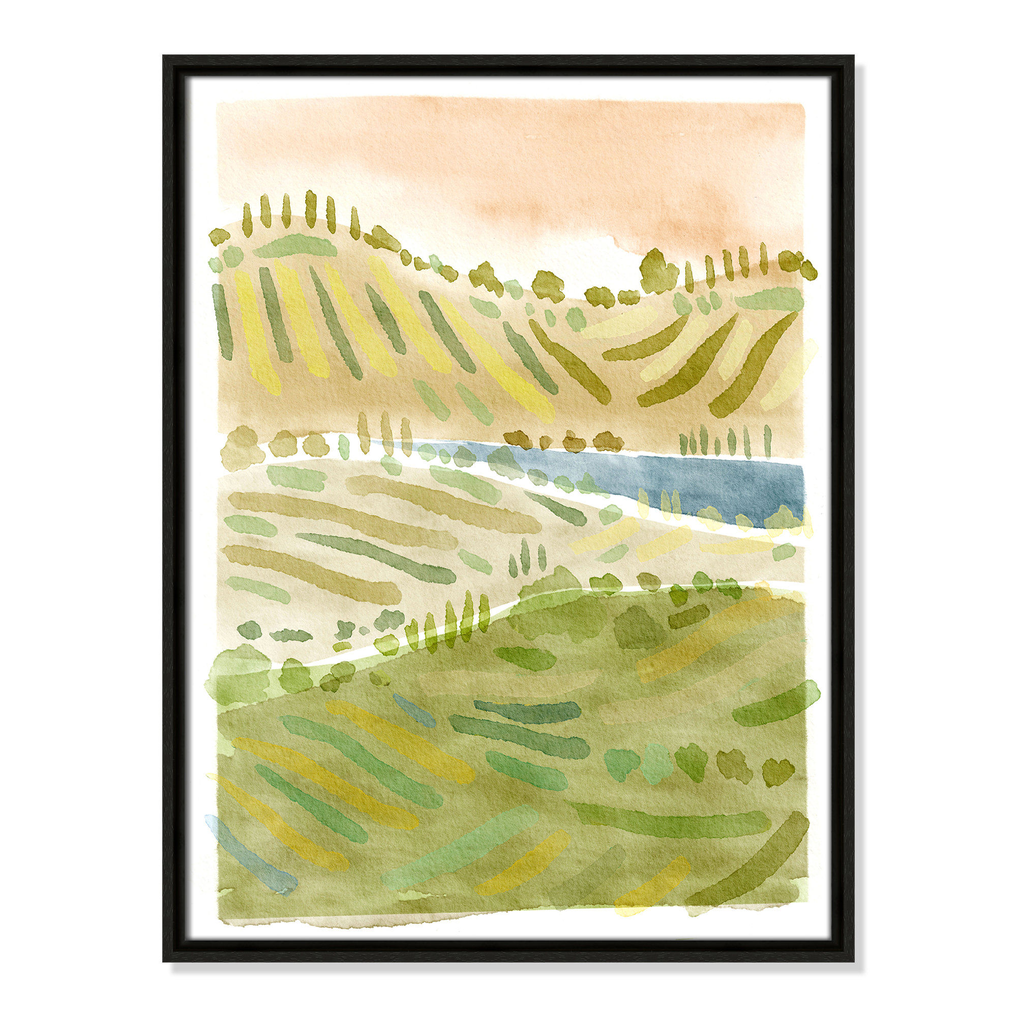 Tuscan Countryside Print by Leah Straatsma, Espresso Floater Framed Canvas, 25.5" H x 19.5" W x 2" D, No Mat