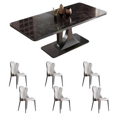 Rectangular rock plate dining table and chair set