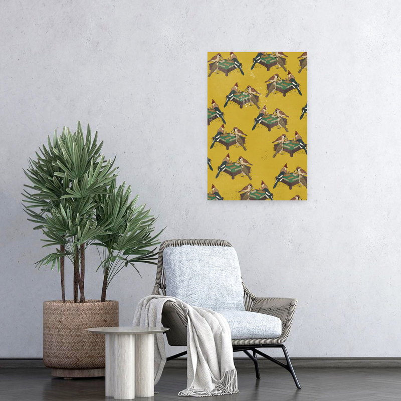 Mahjong Birds Game Playful Traditional Vintage Bird Nature Architecture Wall Art Print, 60.96cm H x 40.64cm W
