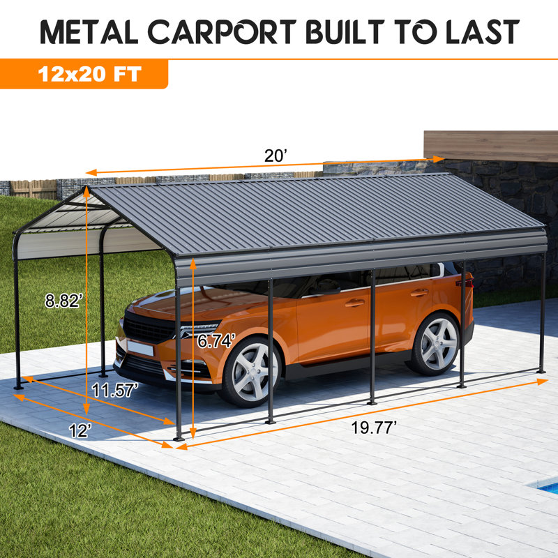 12X20 Ft All Weather Portable Metal Carport, Heavy Duty With Upf50+ Blocking, Ideal For Outdoor Storage Carport Suvs And Boats, Shelter Rustproof Roof, Suitable Parties Exhibitions
