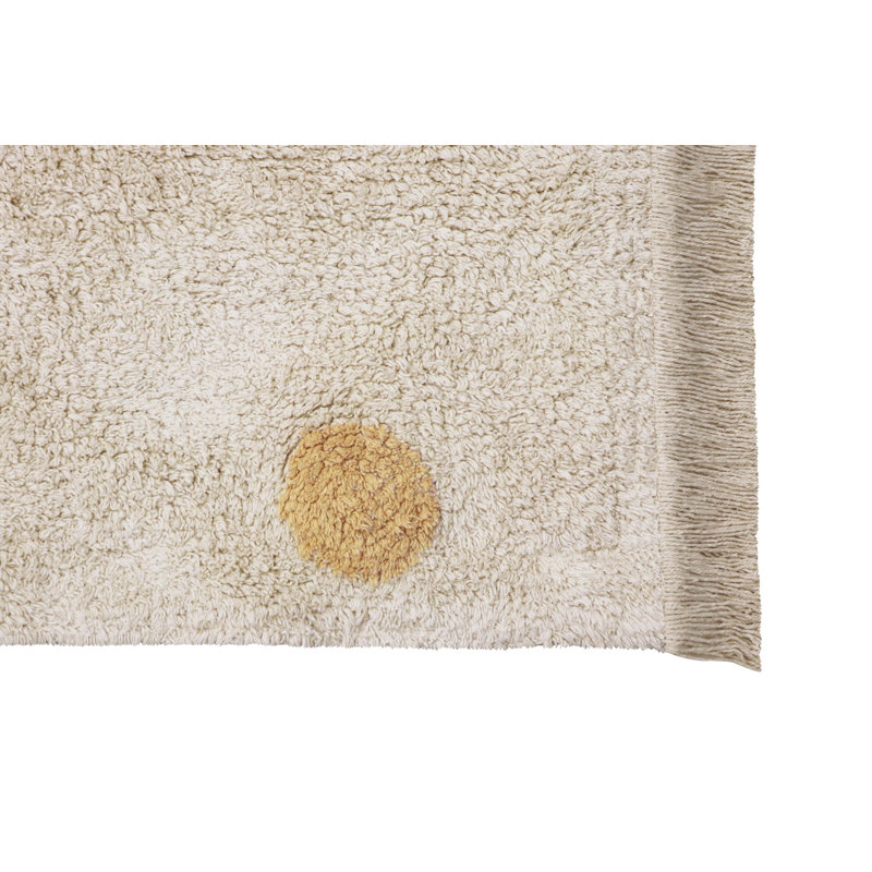 Tapis blanc / jaune touffeté à la main 4 pi x 5 pi 3 po