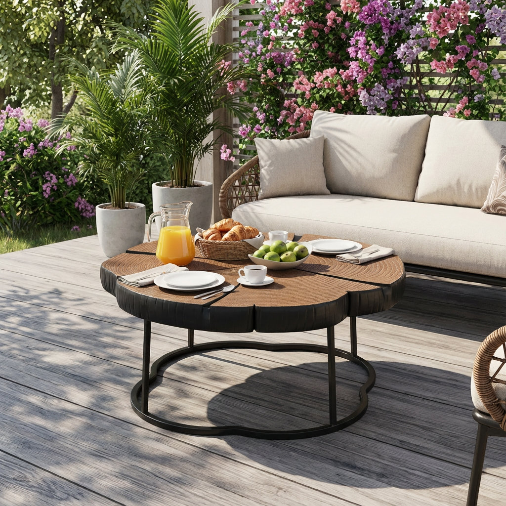 Irregular Round Table Latitude Run® Modern Irregular-Shaped Coffee Table with Metal Base ...
