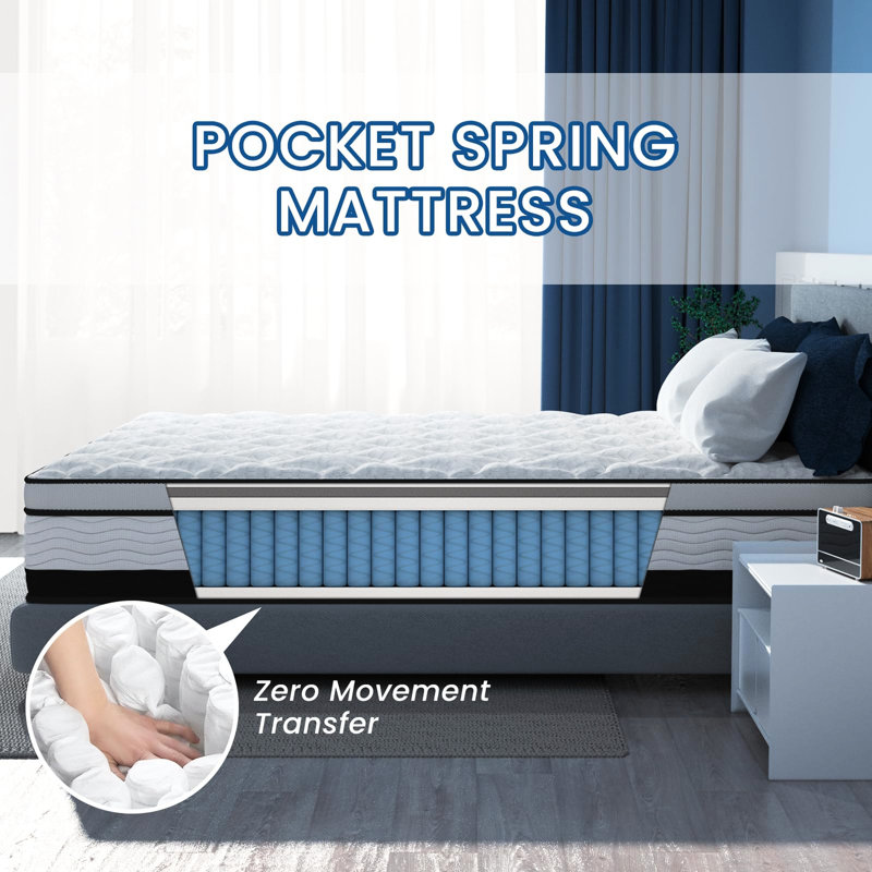 Très grand matelas de 12 po, gel rafraîchissant et mousse à mémoire de forme, fermeté moyenne, 76 po x 80 po, gris et blanc, moderne pour la chambre à coucher, support idéal, matelas à ressorts de taille réduite, chambre à ressorts ensachés