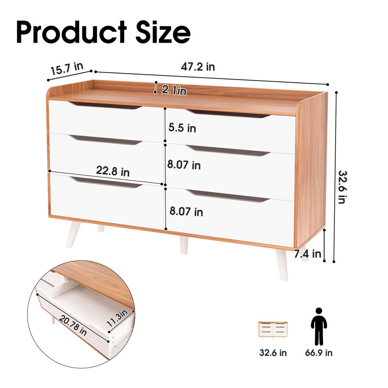 Commode moderne avec 6 tiroirs, commode double, meuble télé, armoire de rangement pour le salon, placard, couloir
