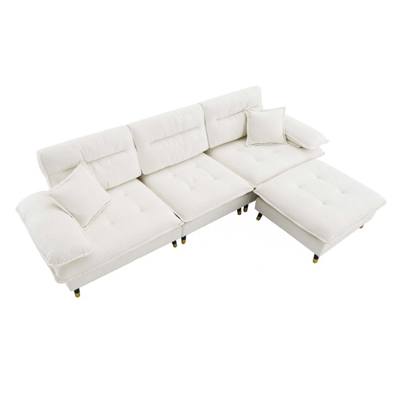 Canapé modulaire convertible 4 places Zephara, Chenille blanche