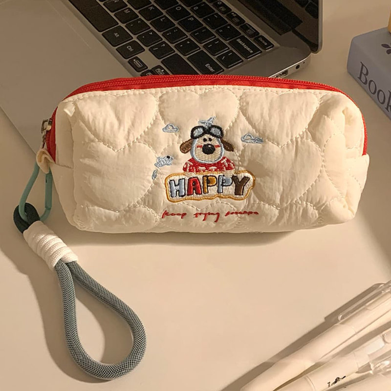 Trousse de maquillage portative pour chiot mignon de grande capacité avec trousse de voyage pour trousse de toilette en coton doux (trousse pilote grand + petit)