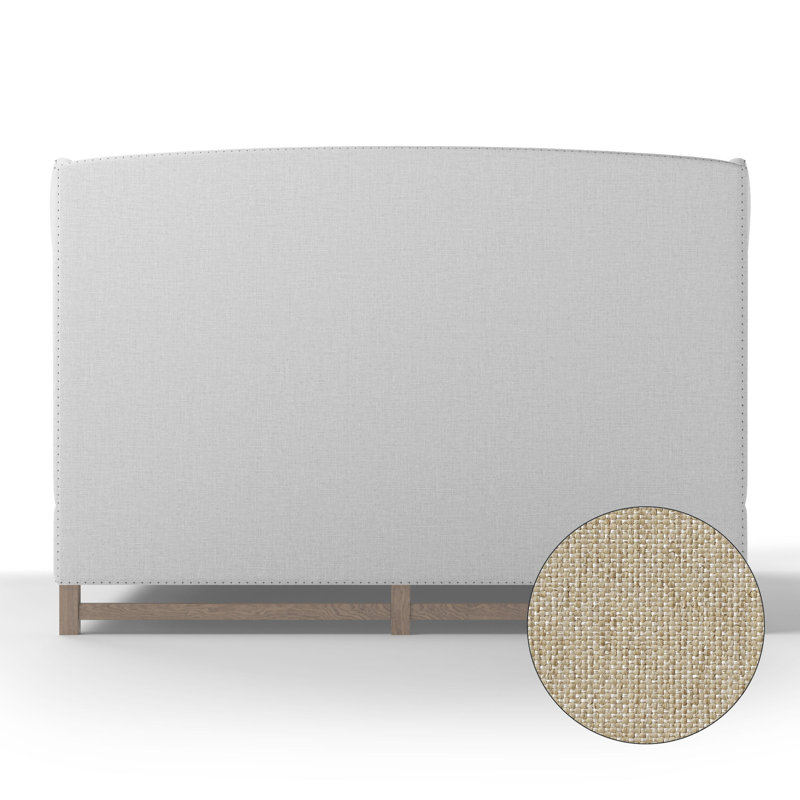 Herbert Upholstered Wingback Bed, Pebble Weave Linen Alabaster, Twin, Weathered