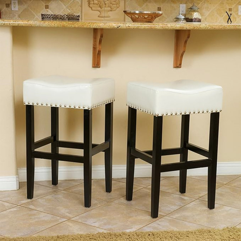 Backless Ivory Leather Counter Stool (Set Of 2)