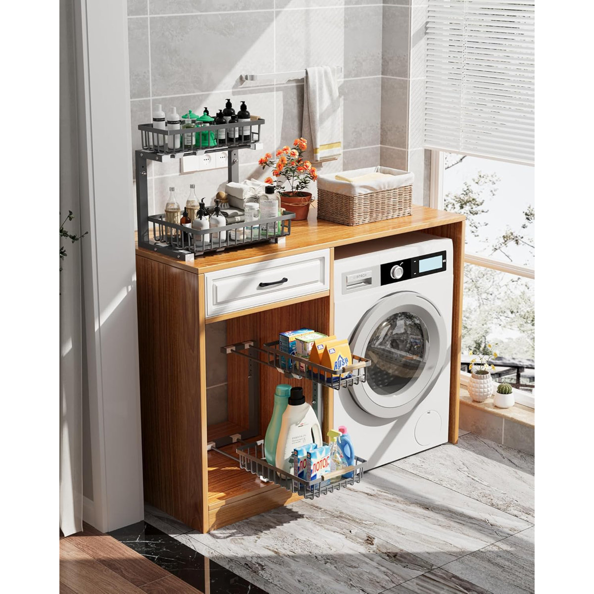 Under Sink Organizer, 2 Tier Under Sink Organizers And Storage Sliding 2 Tier Rack Metal Organization Under Counter Kitchen Bathroom