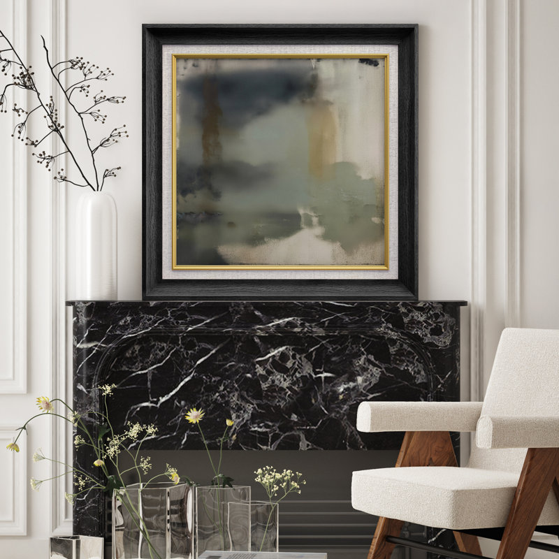 «Moody Abstract Misty Tones Art», reproduction d'art encadrée sur papier, H 26 po x l 26 po x P 1,5 po