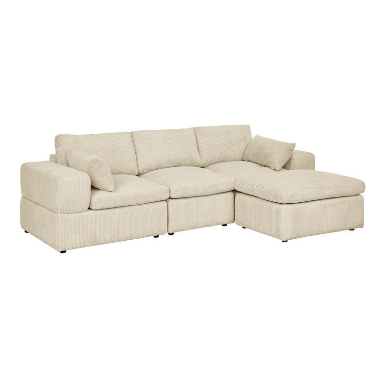 Plainesshi Corduroy Modular Sectional, Beige Corduroy