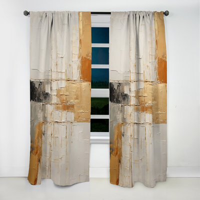 Beige And Gold Minimal Expression I - Shapes Curtain - Blackout Abstract Curtain - 1 Panels