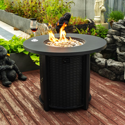 Table de foyer en acier 32 pouces avec des pierres de lave, ajoutant du charme à votre espace extérieur Hauteur de flamme réglable, expérience personnalisée